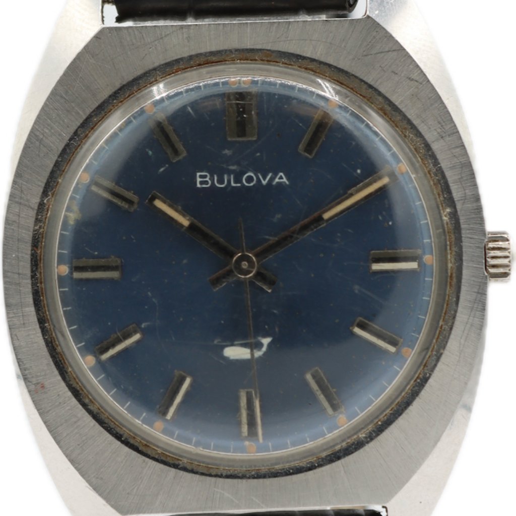 Vintage 32mm 1969 Bulova Sea King Men's Mechanical Wristwatch Steel Blue Dial